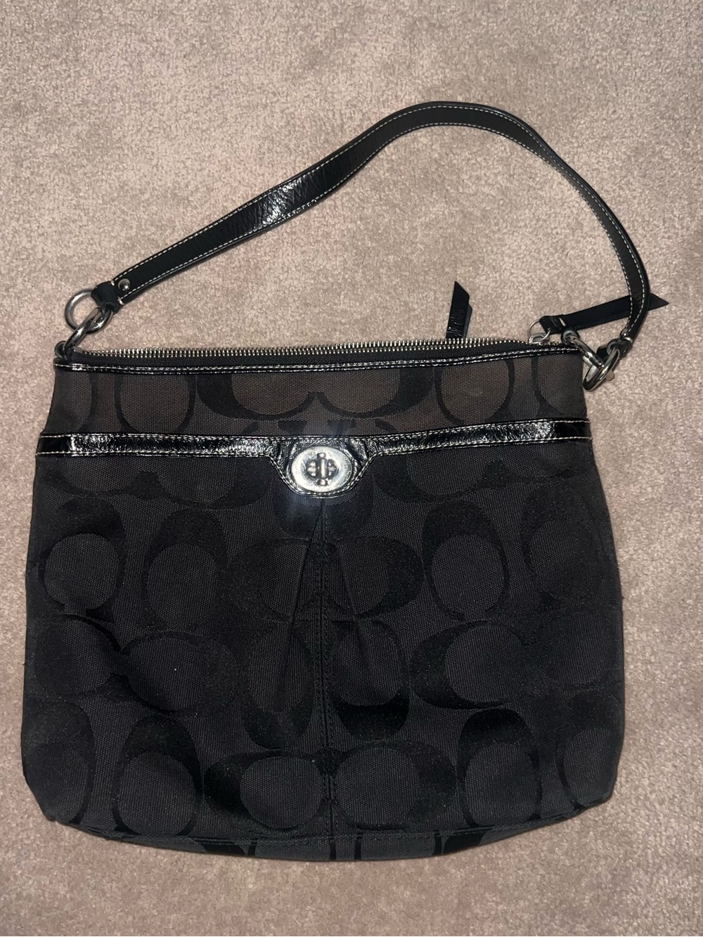 Coach Signature C Black Jacquard Turnlock Shoulder Bag Y2K